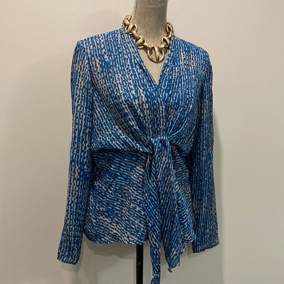 Kasper Teal Bow Tie Long Sleeve Blouse 10 - Picture 3 of 16